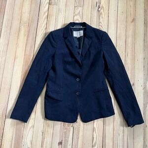 Banana Republic Womens Navy Blue Wool Blend 2 Button Tailored Blazer Sz 4 Preppy